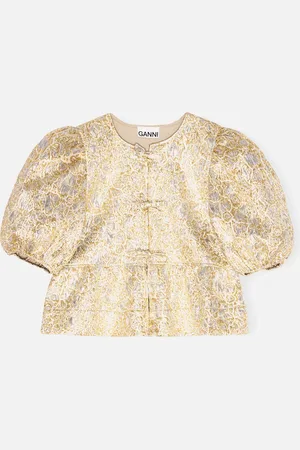 Ganni Metallic Cloqué Peplum Blouse - UK 6