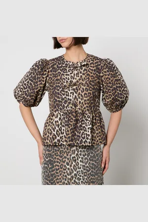 Ganni Leopard-Print Organic Cotton-Poplin Peplum Blouse - EU 36/UK 8