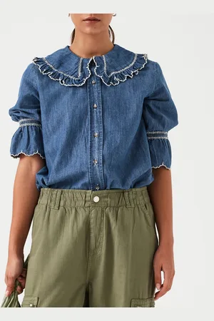 seventy + mochi Daisy Cotton-Chambray Blouse - 16