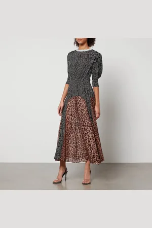 RIXO London Meg Leopard-Print and Polka-Dot Chiffon Maxi Dress - L/UK 14