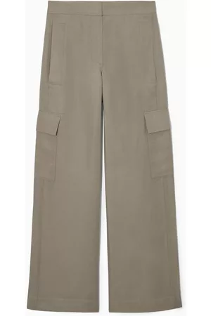 Ladies - Green Linen-Blend Cargo Pants - Size: 4XL - H&M