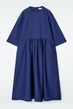 COS GATHERED WOOL-BLEND MIDI DRESS