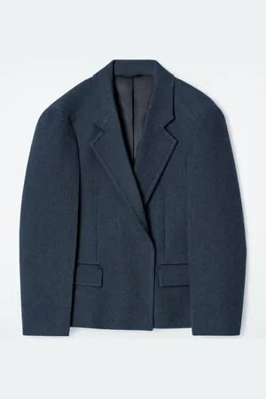 COS OVERSIZED EXAGGERATED-SHOULDER DENIM-LOOK BLAZER