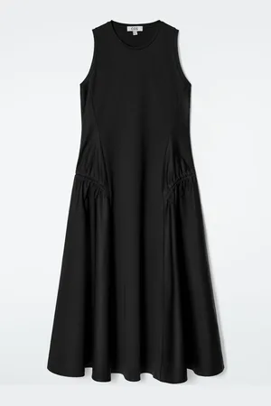COS PANELLED GATHERED-SIDE MIDI DRESS