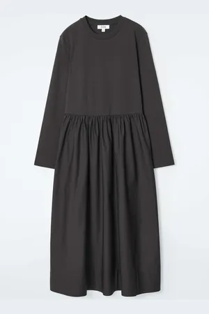 COS CONTRAST-PANEL LONG-SLEEVED MIDI DRESS