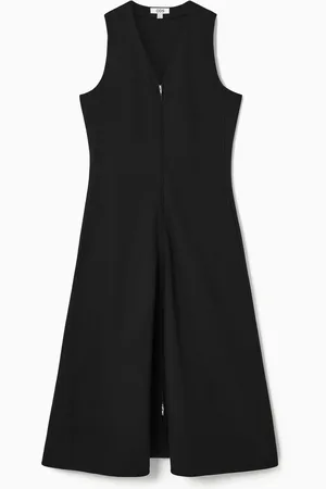 COS ZIP-FRONT V-NECK MIDI DRESS