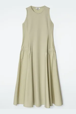 COS PANELLED GATHERED-SIDE MIDI DRESS