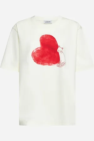 Lanvin Beige Cat Heart print T-shirt