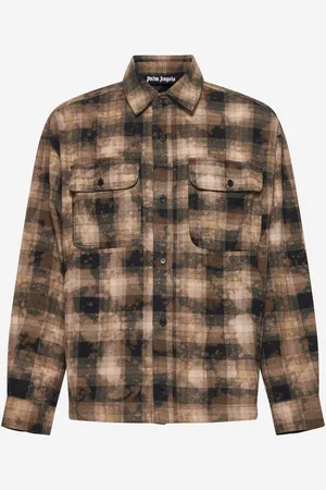 Palm Angels Brown Curved Logo checked shirt