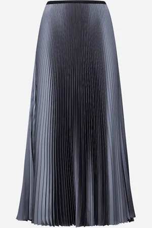 BLANCA Grey satin pleated long skirt