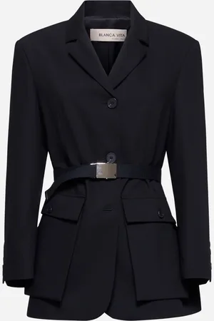 BLANCA Black gabardine Genova belted blazer