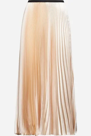 BLANCA Beige satin pleated long skirt