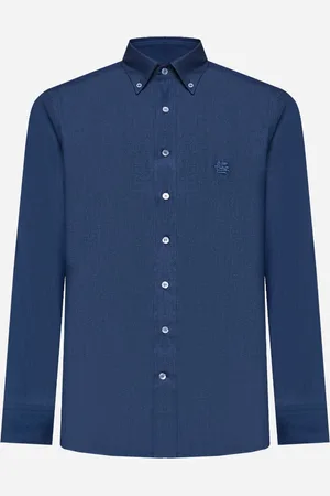 Etro Blue Paisley print logo denim shirt