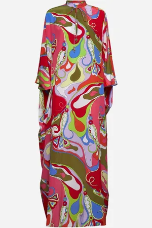 Puccini Print silk long kaftan dress