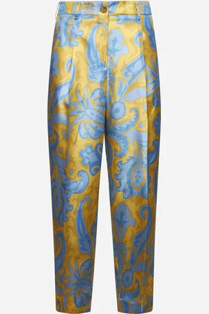 Etro Yellow Paisley print silk trousers