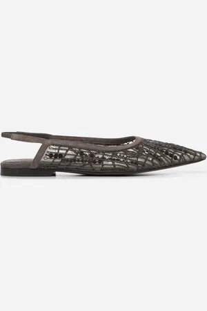 Brunello Cucinelli Brown Glistening Abstract Embroidery open flats