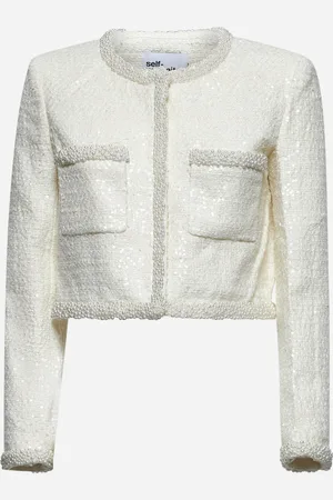 Self-Portrait Cream sequin bouclé crop jacket