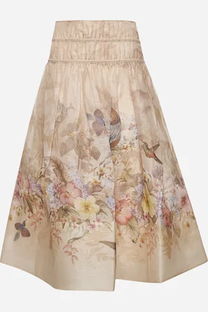 ZIMMERMANN Ivory linen and silk Drawn Illuminate midi skirt