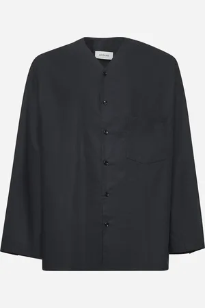 LEMAIRE Black poplin V-neck shirt
