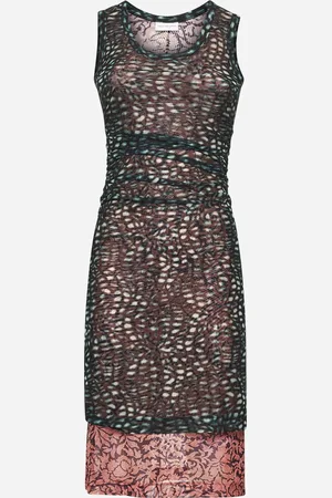 DRIES VAN NOTEN Printed mesh layered midi dress