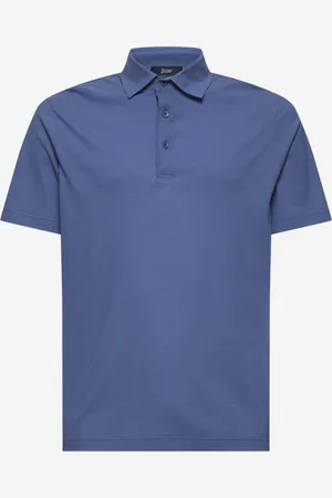 HERNO Light blue voile crepe jersey polo shirt