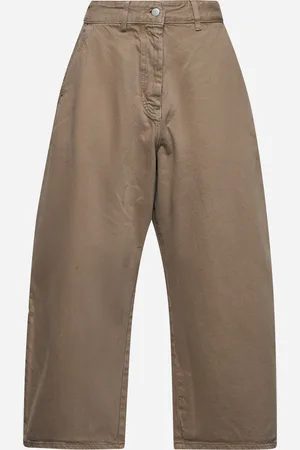 STUDIO NICHOLSON Beige denim wide and cropped Chalco jeans