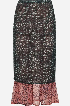 DRIES VAN NOTEN Printed mesh layered midi skirt