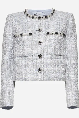 Self-Portrait Light blue lurex bouclé jacket