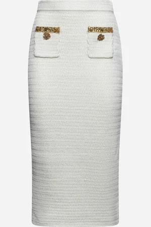 Self-Portrait Cream knit lurex trim midi skirt
