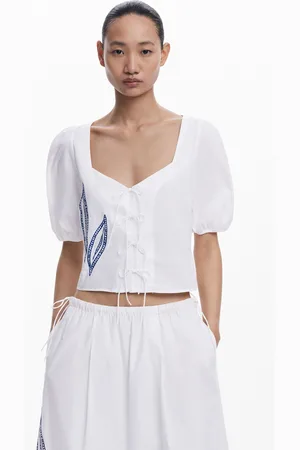 Desigual Embroidered puff-sleeve blouse