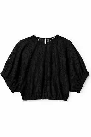 Desigual Short puff-sleeve lace blouse