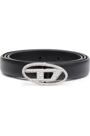 Diesel Slim leather belt with crystal buckle Belts