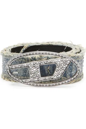 Diesel Leather backed denim belt with crystals Belts