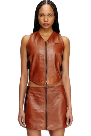 Diesel Cropped colour block leather vest Tops