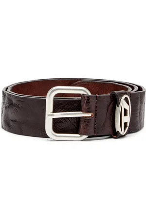 Diesel Logo plaque wrinkled leather belt Belts