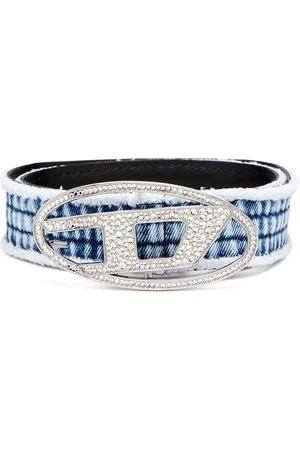 Diesel Denim and leather belt with crystal buckle Belts