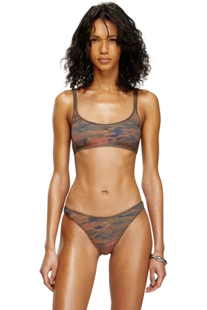 Diesel Camo bikini top with cut out logo Bras