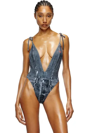 Diesel Plunging swimsuit with denim trompe l