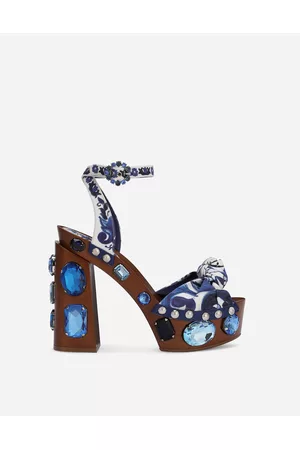 Dolce & Gabbana Wedge Sandals - Collection - Majolica-print canvas wedge sandals with gemstones female 39