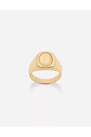 Dolce & Gabbana Gold Rings - Rings - Devotion yellow and red gold ring with oval Virgin Mary medal with a vintage look male 62