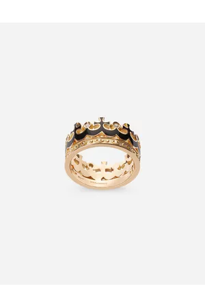 Dolce & Gabbana Rings - Rings - Crown yellow ring with black enamel crown and diamonds male 62