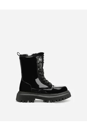 Dolce & Gabbana Winter Boots - Shoes (24-38) - Patent leather combat boots with faux fur lining female 24