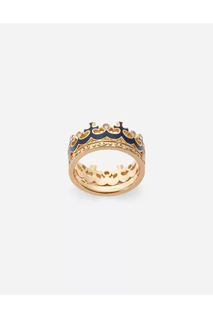 Dolce & Gabbana Rings - Rings - Crown yellow ring with blue enamel crown and diamonds male 62
