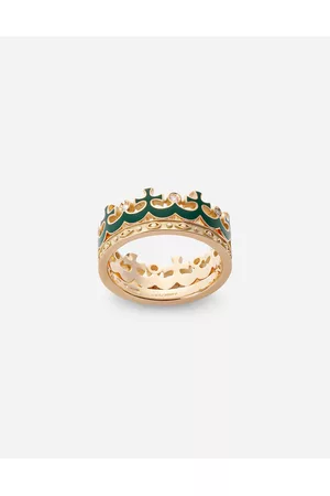 Dolce & Gabbana Rings - Rings - Crown yellow ring with green enamel crown and diamonds male 62