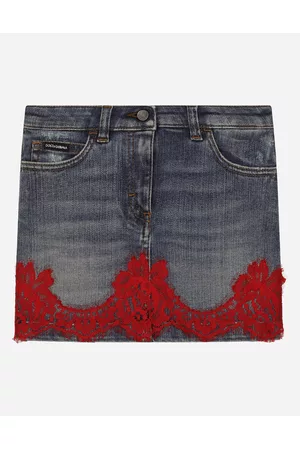 Dolce & Gabbana Denim Skirts - Trousers and Skirts - Short denim skirt with lace insert female 2 years