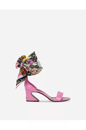 Dolce & Gabbana Leather Sandals - Sandals and Wedges - Patent leather sandals with printed fabric and DG logo female 39