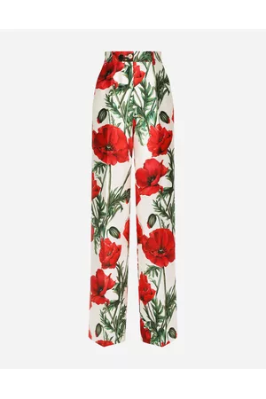 Dolce & Gabbana Wide Leg Pants - Trousers and Shorts - Flared poppy-print shantung pants female 38