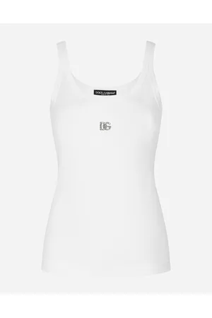 Dolce & Gabbana Tank Tops - T-Shirts and Sweatshirts - Fine-rib tank top with crystal DG logo female 36