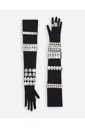 Dolce & Gabbana Hats - Hats and Gloves - Long jersey gloves with rhinestone embellishment female S