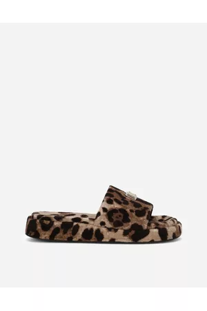 Dolce & Gabbana Sandals - Slides and Mules - Leopard-print terrycloth sliders with tag with two plating finishes female 35